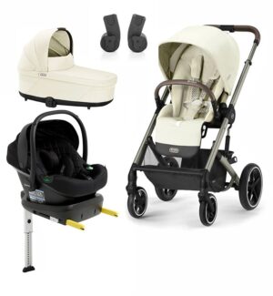 Cybex BALIOS S Lux Duovogn inkl. Beemoo Route i-Size Autostol Baby & ISOFIX Base, Seashell Beige/Black Stone