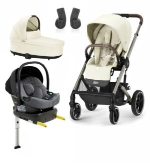 Cybex BALIOS S Lux Duovogn inkl. Beemoo Route i-Size Autostol Baby & ISOFIX Base, Seashell Beige/Mineral Grey
