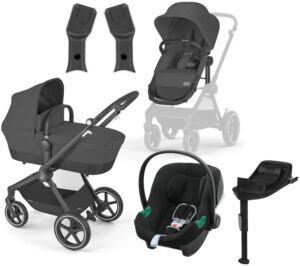 Cybex EOS Lux Duovogn inkl. Aton B2 i-Size Autostol Baby & Base, Black/Moon Black