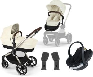 Cybex EOS Lux Duovogn inkl. BeSafe iZi Go Modular X2 i-Size Autostol Baby, Taupe/Seashell Beige