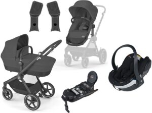Cybex EOS Lux Duovogn inkl. BeSafe iZi Go Modular X2 i-Size Autostol Baby & Base, Black/Moon Black