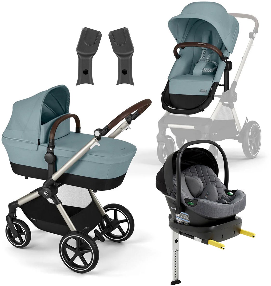 Cybex EOS Lux Duovogn inkl. Beemoo Route i-Size Autostol Baby & ISOFIX Base, Sky Blue/Mineral Grey Cybex EOS Lux Duovogn inkl. Beemoo Route i-Size Autostol Baby & ISOFIX Base, Sky Blue/Mineral Grey