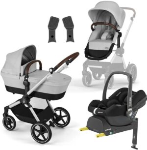 Cybex EOS Lux Duovogn inkl. Maxi-Cosi CabrioFix i-Size Autostol Baby & Base, Silver/Lava Grey