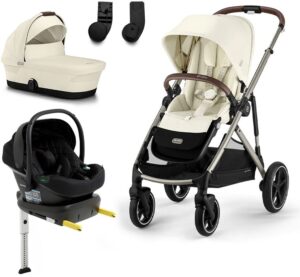 Cybex GAZELLE S Duovogn inkl. Beemoo Route i-Size Autostol Baby & ISOFIX Base, Seashell Beige/Black Stone