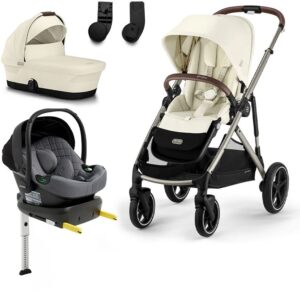 Cybex GAZELLE S Duovogn inkl. Beemoo Route i-Size Autostol Baby & ISOFIX Base, Seashell Beige/Mineral Grey