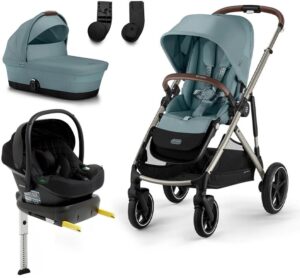 Cybex GAZELLE S Duovogn inkl. Beemoo Route i-Size Autostol Baby & ISOFIX Base, Sky Blue/Black Stone