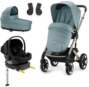 Cybex TALOS S Lux Duovogn inkl. Beemoo Route i-Size Autostol Baby & ISOFIX Base, Sky Blue/Black Stone