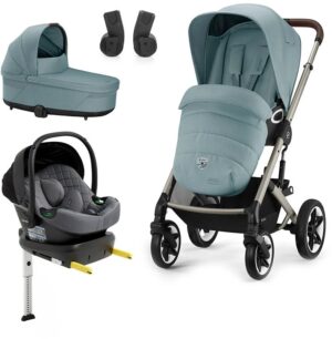 Cybex TALOS S Lux Duovogn inkl. Beemoo Route i-Size Autostol Baby & ISOFIX Base, Sky Blue/Mineral Grey