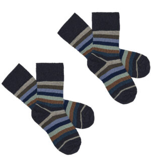 FUB Strømper - 2-pak - Uld - Dark Navy/Multi Stripe