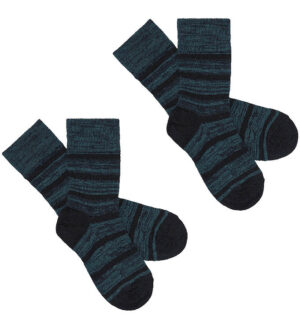 FUB Strømper - 2-pak - Uld - Sort/Teal