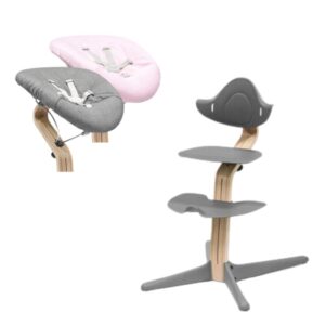 Højstol inkl. newborn sæt - natural grey/grey pink
