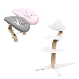 Højstol inkl. newborn sæt - natural white/grey pink