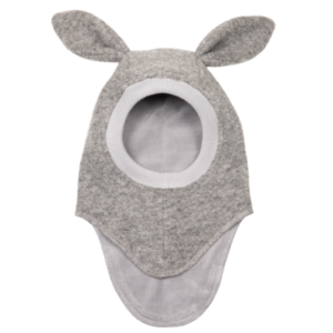 Huttelihut Balaclava 2-lags Uld/bomuld med Ører - Bunny - Light Grey Melange str. 12-24 mdr.