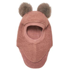 Huttelihut Uld Balaclava med Alpaca pom Poms - Heather Rose str. 0-12 mdr.
