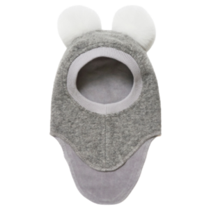 Huttelihut Uld Balaclava med Alpaca pom Poms - Light Grey Melange str. 12-24 mdr.