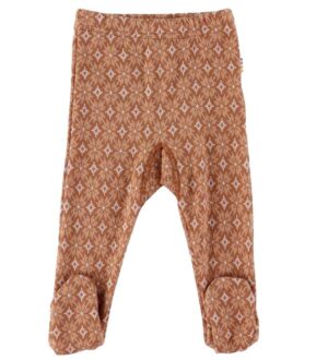 Joha Leggings m. Fod - Uld - Brændt Orange m. Små Stjerner
