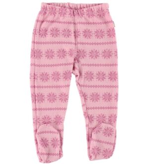 Joha Leggings m. Fod - Uld - Rosa m. Mønster