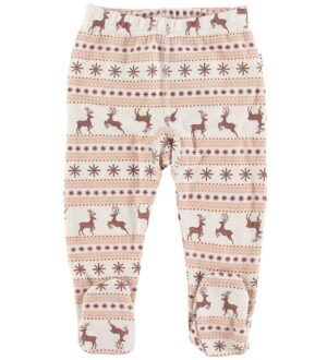 Joha Leggings m. Fødder - Uld - Rosa/Hvid m. Mønster