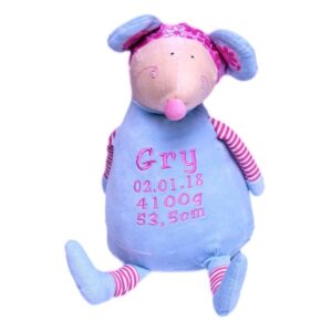 Lyseblå Bamse mus med navn