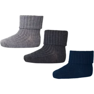 MP 59043 Uld Rib Baby Strømper 3-pak Grey Melange