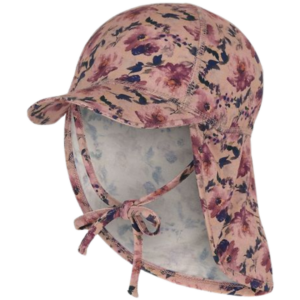 Mikk-line Solhat i Bambus med Skygge og Nakkeskygge - Blomster - Twilight Mauve str. 45 (6-12 mdr.)