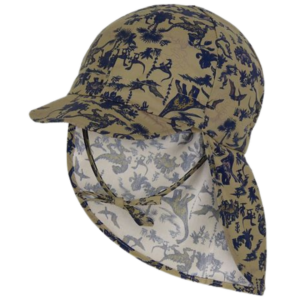 Mikk-line Solhat med Skygge og Nakkeskygge - Dino - Olive Gray str. 53 (4-6 år)