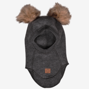 Mikk-line Uld-elefanthue med Pompom - Anthracite Melange str. 62/68
