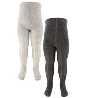 Minymo Strømpebukser - Uld - Rib - 2-Pak - Grey Melange