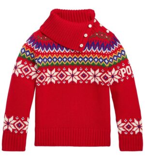 Polo Ralph Lauren Bluse - Bomuld/Uld - Fair Isle - Rød m. Mønste