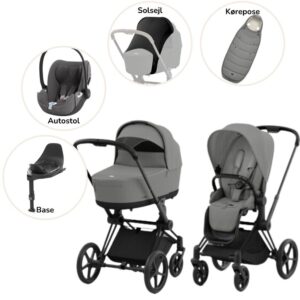 Priam Duovogn med autostol, base, kørepose og solsejl - mirage grey/matt black Plus