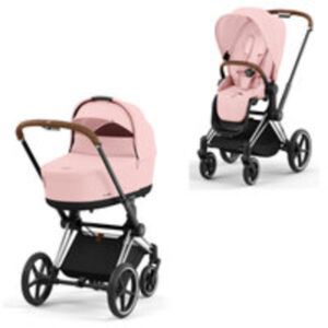 Priam Duovogn med autostol, base, kørepose og solsejl - peach pink/chrome brown Plus