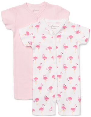 Tiny Treasure Summer Bodysuit 2-Pak, White/Flamingo 68, Babytøj