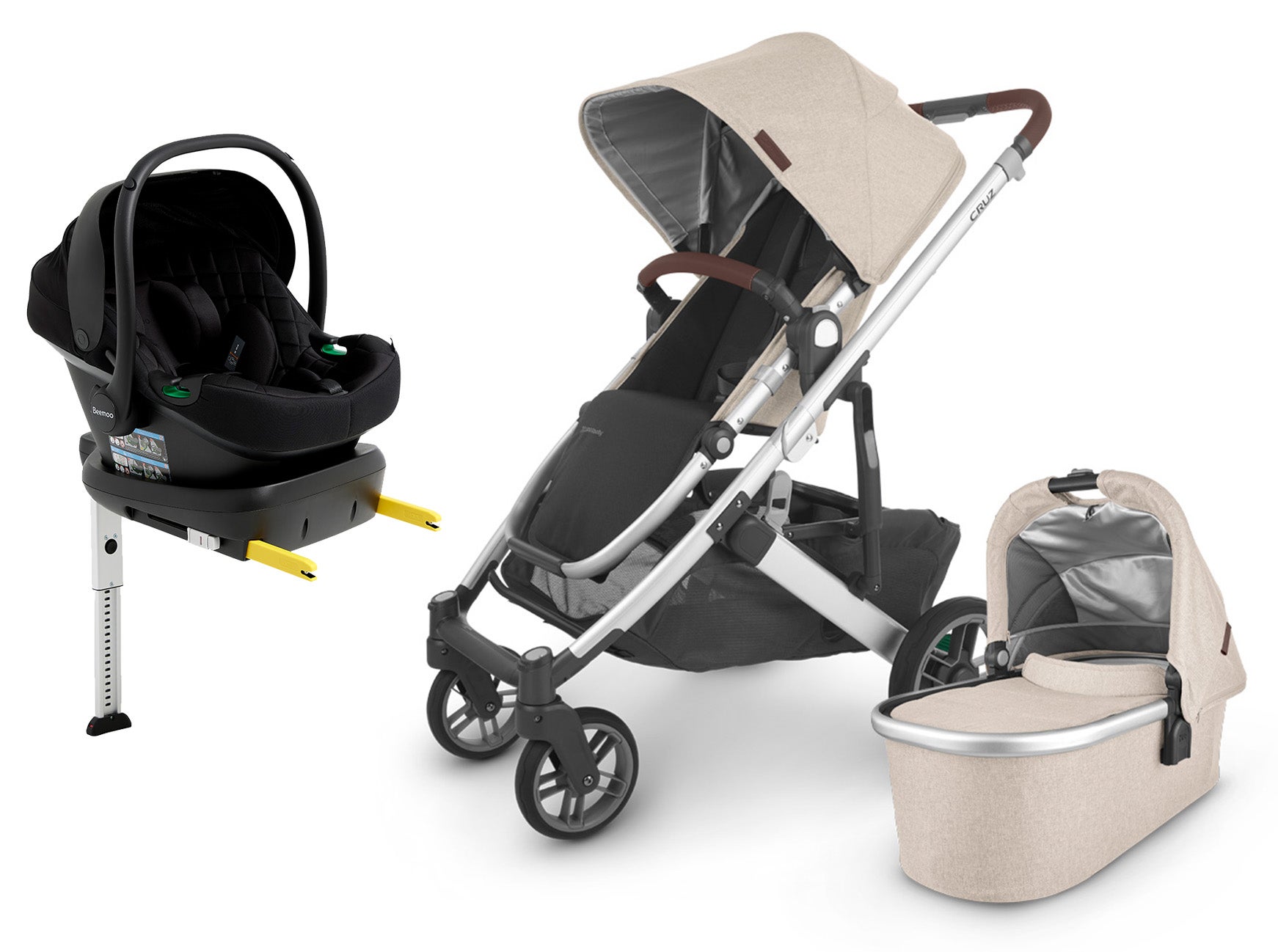 UPPAbaby CRUZ V2 Duovogn inkl. Beemoo Route i-Size Autostol Baby & ISOFIX Base, Declan Beige/Black Stone UPPAbaby CRUZ V2 Duovogn inkl. Beemoo Route i-Size Autostol Baby & ISOFIX Base, Declan Beige/Black Stone