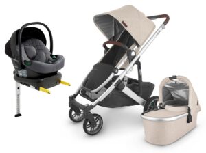 UPPAbaby CRUZ V2 Duovogn inkl. Beemoo Route i-Size Autostol Baby & ISOFIX Base, Declan Beige/Mineral Grey