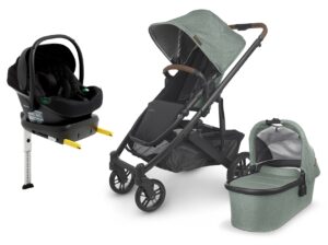 UPPAbaby CRUZ V2 Duovogn inkl. Beemoo Route i-Size Autostol Baby & ISOFIX Base, Gwen Green/Black Stone