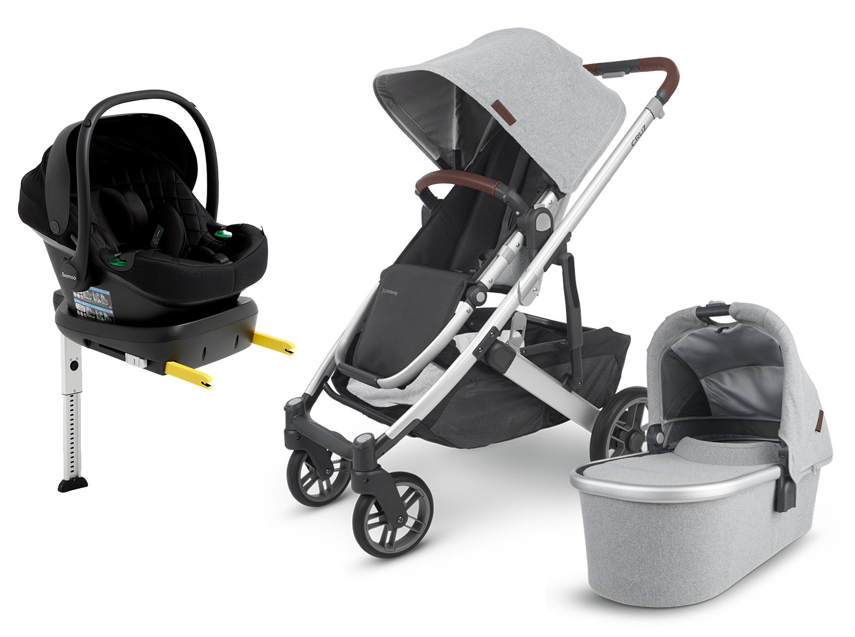 UPPAbaby CRUZ V2 Duovogn inkl. Beemoo Route i-Size Autostol Baby & ISOFIX Base, Stella Grey/Black Stone UPPAbaby CRUZ V2 Duovogn inkl. Beemoo Route i-Size Autostol Baby & ISOFIX Base, Stella Grey/Black Stone
