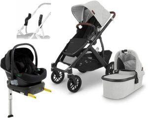 UPPAbaby VISTA V2 Duovogn inkl. Beemoo Route i-Size Autostol Baby & ISOFIX Base, Anthony Grey/Black Stone