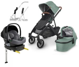 UPPAbaby VISTA V2 Duovogn inkl. Beemoo Route i-Size Autostol Baby & ISOFIX Base, Gwen Green/Mineral Grey