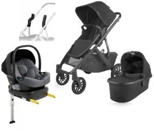 UPPAbaby VISTA V2 Duovogn inkl. Beemoo Route i-Size Autostol Baby & ISOFIX Base, Jake Black/Mineral Grey
