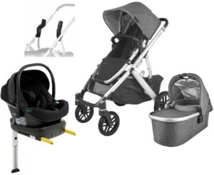 UPPAbaby VISTA V2 Duovogn inkl. Beemoo Route i-Size Autostol Baby & ISOFIX Base, Jordan Grey/Black Stone