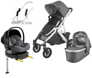 UPPAbaby VISTA V2 Duovogn inkl. Beemoo Route i-Size Autostol Baby & ISOFIX Base, Jordan Grey/Mineral Grey
