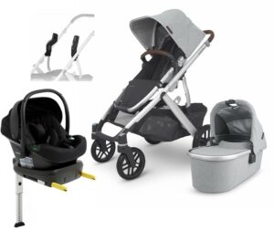 UPPAbaby VISTA V2 Duovogn inkl. Beemoo Route i-Size Autostol Baby & ISOFIX Base, Stella Grey/Black Stone
