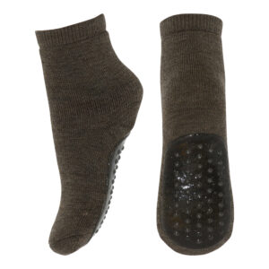 Uld Ankelstrømpe Med Gummisål - Brown Melange - 25/28