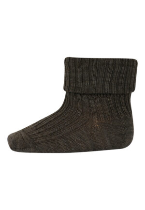 Uld Ankelstrømpe Rib - Brown Melange - 22/24