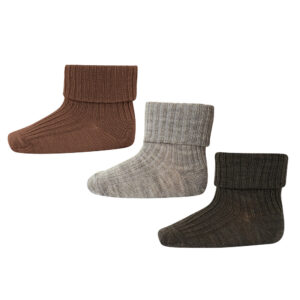 Uld rib baby strømpe 3 pak - Brown Melange - 17/18