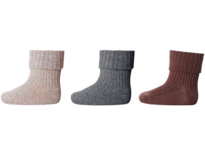 Uld rib baby strømpe 3 pak - Brown Sienna - 19/21