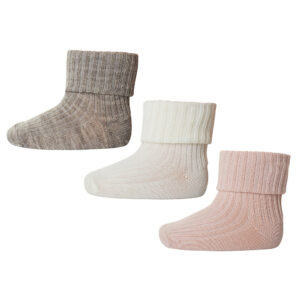 Uld rib baby strømpe 3 pak - Light Brown Melange - 22/24