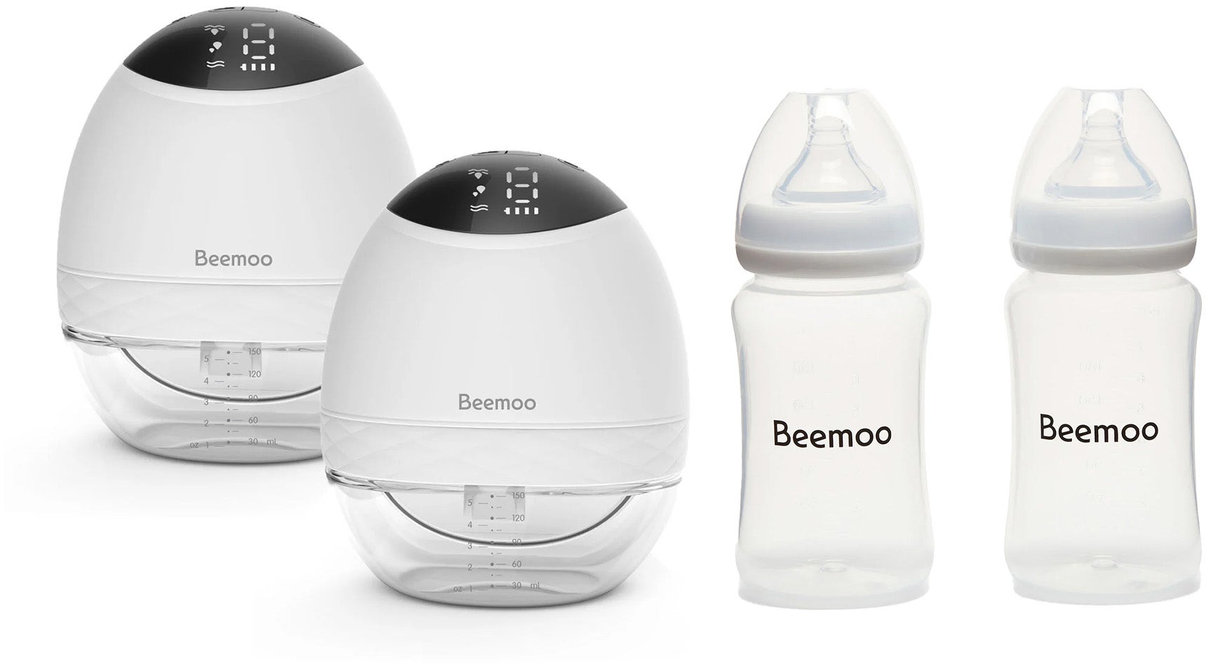 Beemoo CARE Wearable LED Elektrisk Brystpumpe Dobbelt inkl. Flasker 240 ml 2-pak Beemoo CARE Wearable LED Elektrisk Brystpumpe Dobbelt inkl. Flasker 240 ml 2-pak