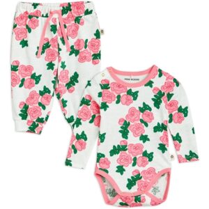 Mini Rodini Roses Aop Baby Sæt Pink - Str. 80/86 cm