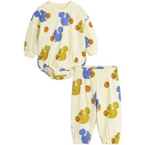 Mini Rodini Yellow Squirrels Aop Baby Sæt - Str. 68/74 cm